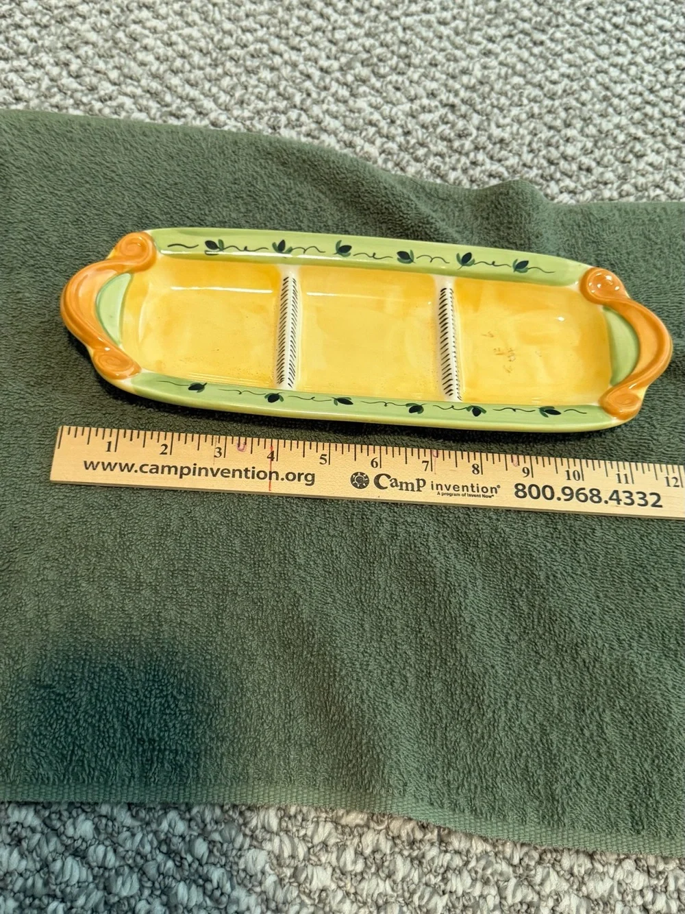 Painted Ceramic Divided Serving Tray in Yellow and Green Pistoulet/ Pfaltzgraff